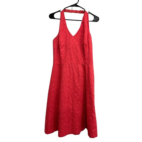 Ann Taylor Womens Red Sleeveless V Neck Textured A Line Dress Size 10 - Picture 1 of 8